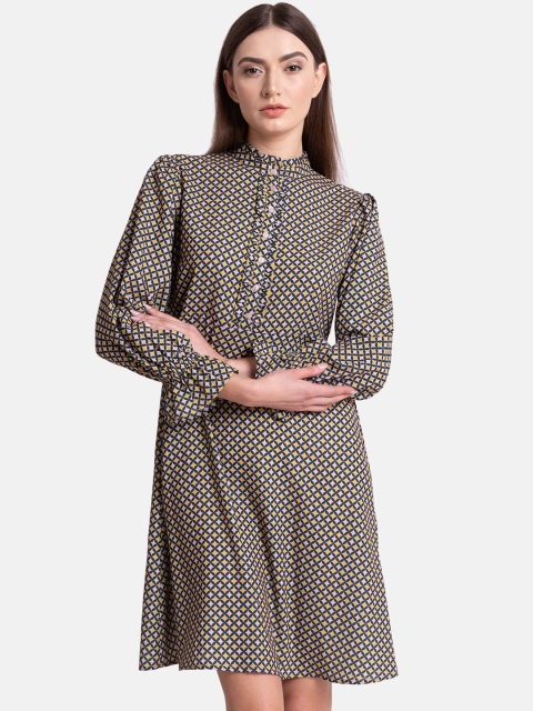

Kazo Women Yellow & Mauve Fit and Flare Dress