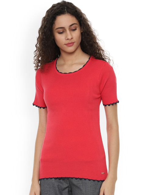 

Van Heusen Woman Women Red Self Design Pure Cotton Top