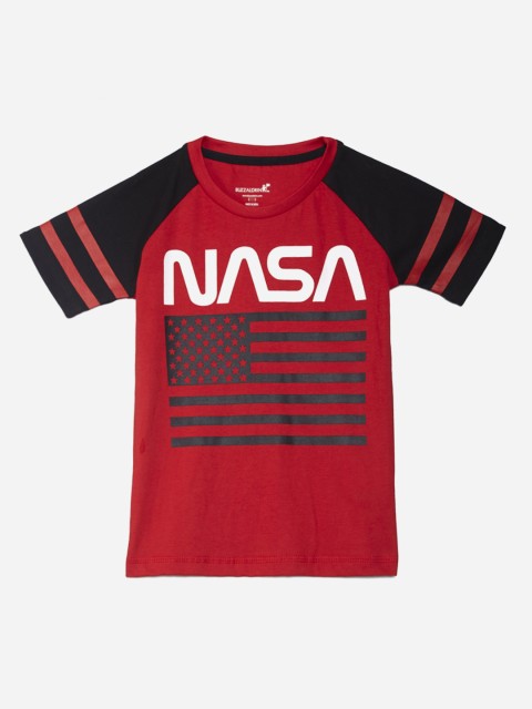 

Kids Ville Boys Black Nasa Printed Round Neck Half Sleeve T-shirt, Red