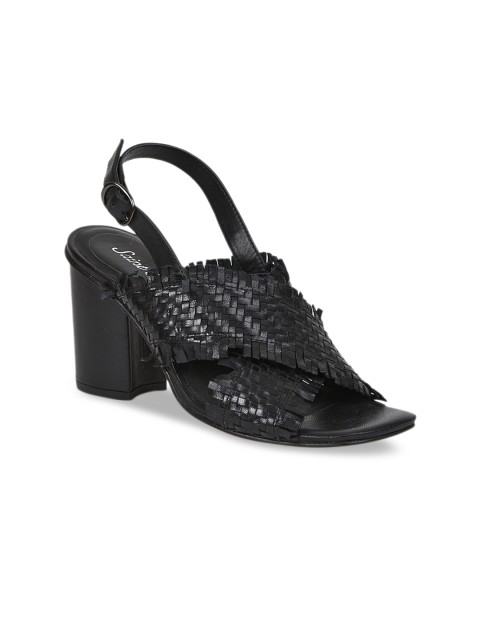 

Saint G Women Black Woven Design Leather Heeled Sandals