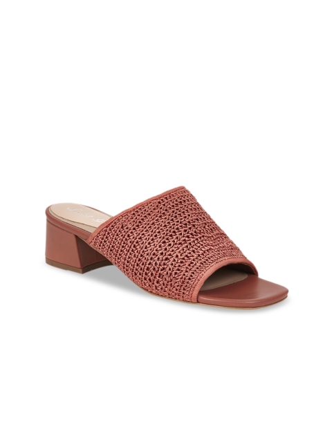 

Saint G Women Peach-Coloured Leather Woven Design Heels