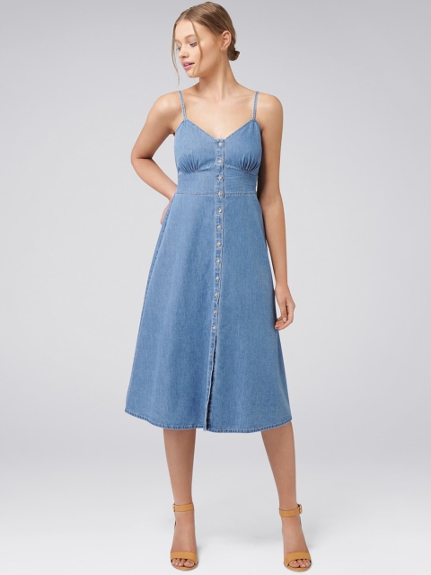 

Forever New Women Blue A-Line Denim Dress