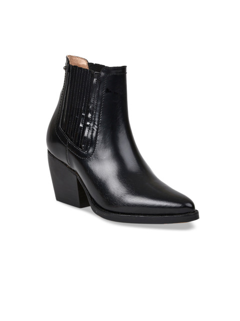 

Saint G Women Black Solid Heeled Leather Boots