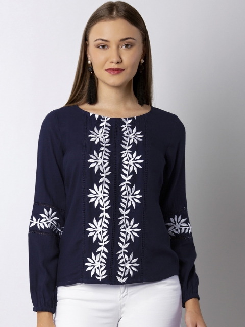 

FabAlley Women Blue Pure Cotton Printed Top