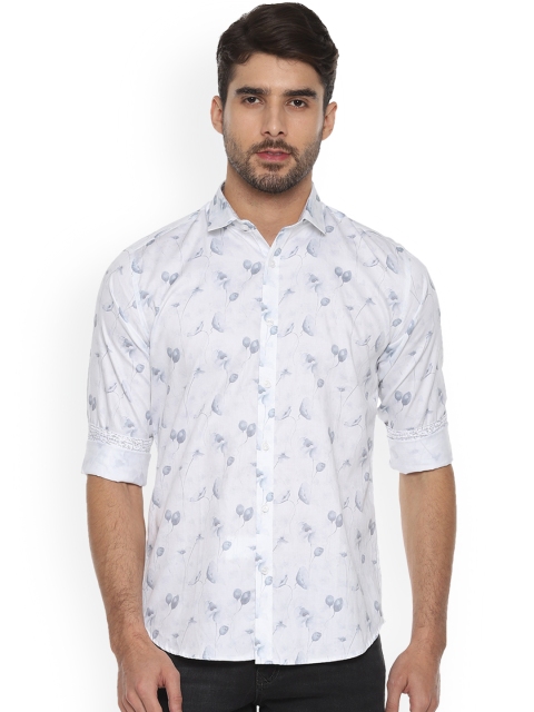 

V Dot Men White Tight Slim Fit Printed Formal Shirt