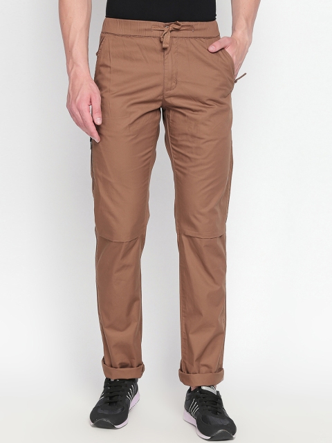 

beevee Men Brown Solid Straight-Fit Track Pants