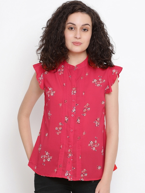 Oxolloxo Women Red Regular Fit Printed Casual Shirt