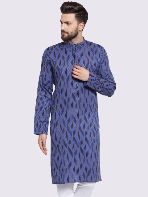 

Jompers Men Blue Printed Straight Kurta