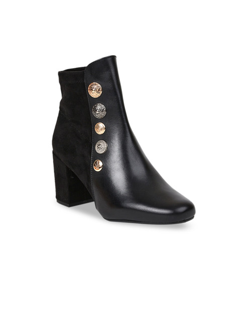 

Saint G Women Black Solid Leather Heeled Boots