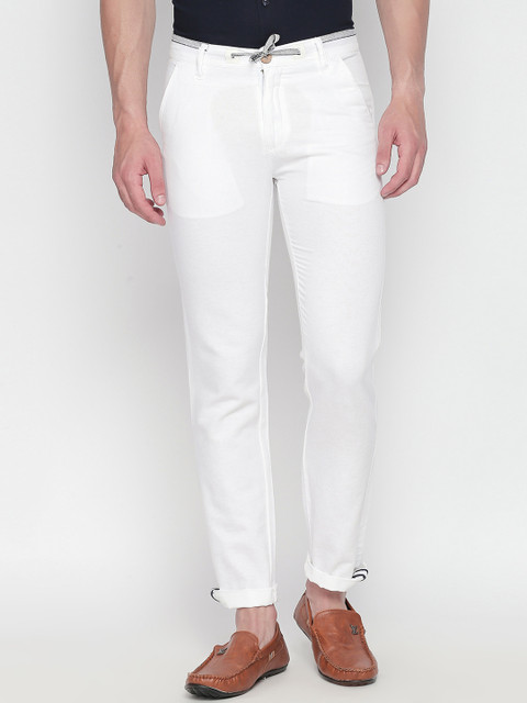 

beevee Men White Regular Fit Solid Regular Trousers