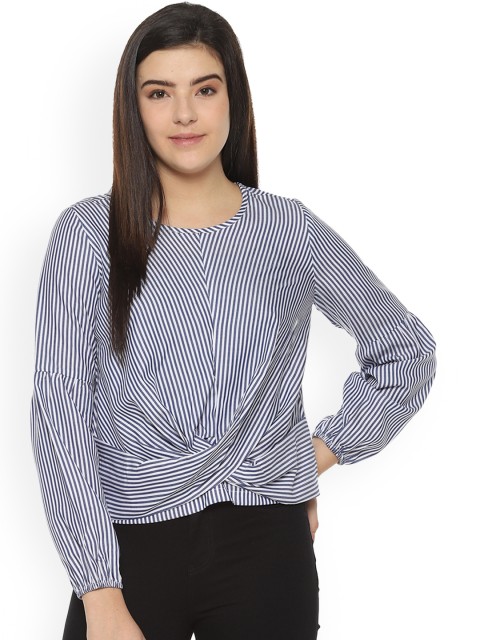 

Van Heusen Woman Women Blue Striped Wrap Top