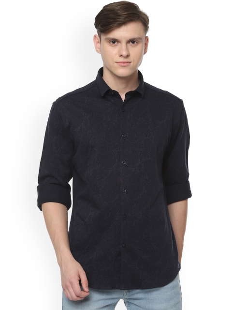 

V Dot Men Navy Blue Tight Slim Fit Printed Casual Shirt