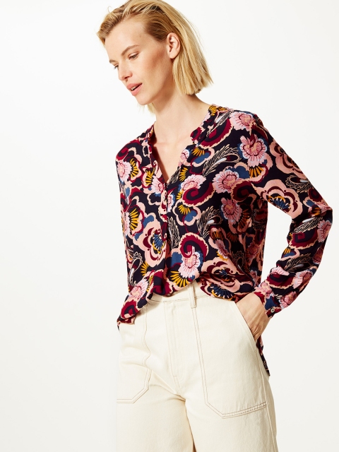 

Marks & Spencer Women Navy Blue & Pink Printed Shirt Style Top