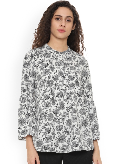 

Van Heusen Woman White & Black Printed Shirt Style Top