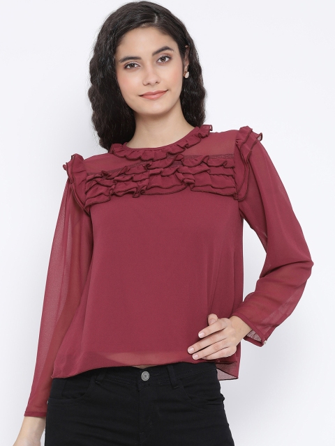 

Oxolloxo Women Maroon Solid A-Line Top