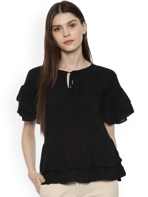 

Van Heusen Women Black Solid Tiered Top