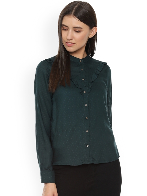 

People Women Green Regular Fit Solid Casual Shirt