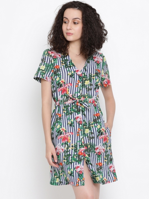 

Oxolloxo Women White & Blue Shirt Dress