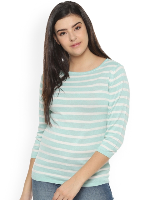 

Allen Solly Woman Women Green Striped Pure Cotton Top