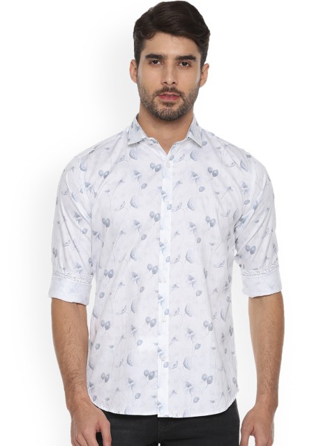 

V Dot Men White Tight Slim Fit Printed Casual Shirt
