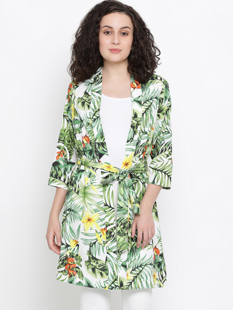 

Oxolloxo Women Green Printed Open Front Shrug