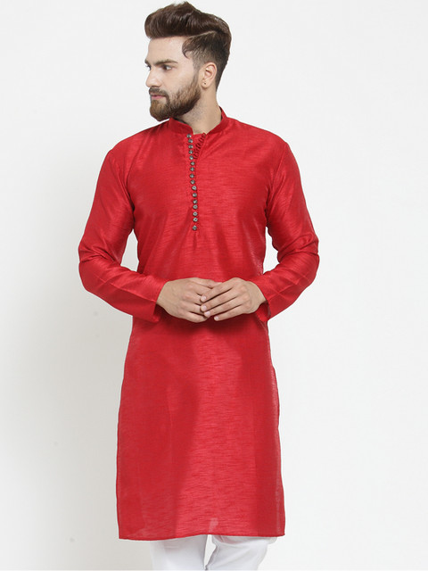 

Jompers Men Red Solid Straight Kurta