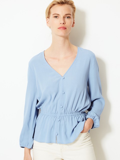 

Marks & Spencer Women Blue Solid Cinched Waist Top