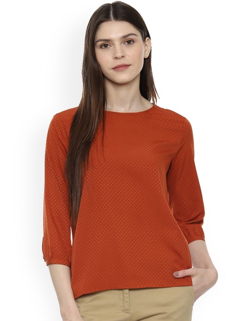 

Van Heusen Women Orange Self Design Top