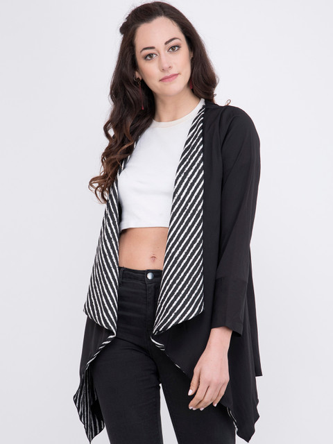 

Instacrush Women Black & White Striped Open Front Shrug