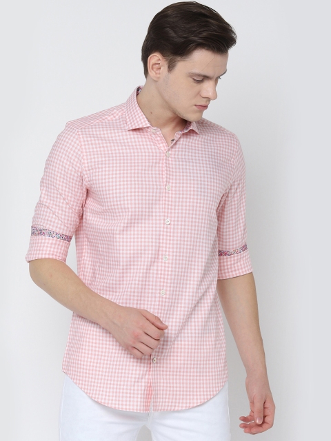 

SIMON CARTER LONDON Men Pink & White Slim Fit Checked Casual Shirt