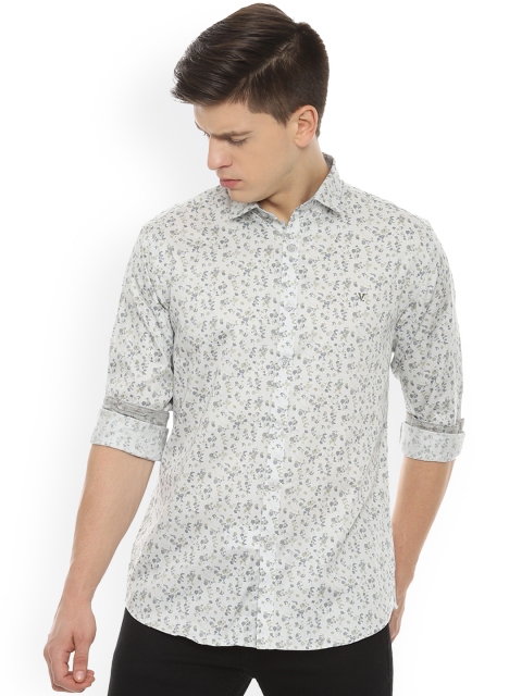 

V Dot Men White Tight Slim Fit Printed Casual Shirt