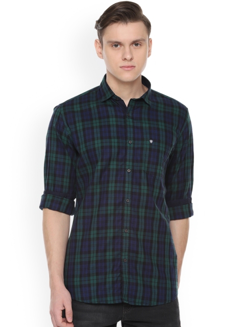 

Van Heusen Sport Men Green & Navy Blue Slim Fit Checked Casual Shirt