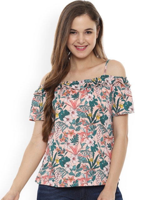 

People Women Pink Printed Bardot Top