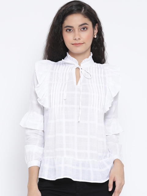 

Oxolloxo Women White Checked Pure Cotton Top
