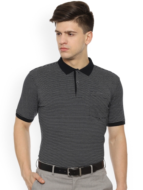 

Van Heusen Men Black & White Striped Polo Collar T-shirt
