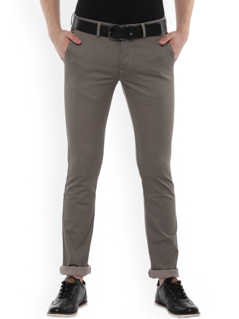 Allen Solly Men Grey Ultra Skinny Fit Self Design Regular Trousers
