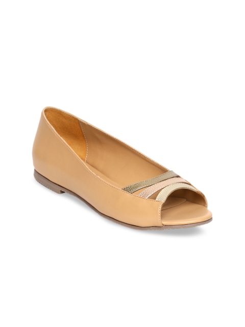 

Monrow Women Tan Brown Colourblocked Peep-Toe Ballerinas