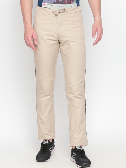 

beevee Men Beige Solid Straight-Fit Track Pants