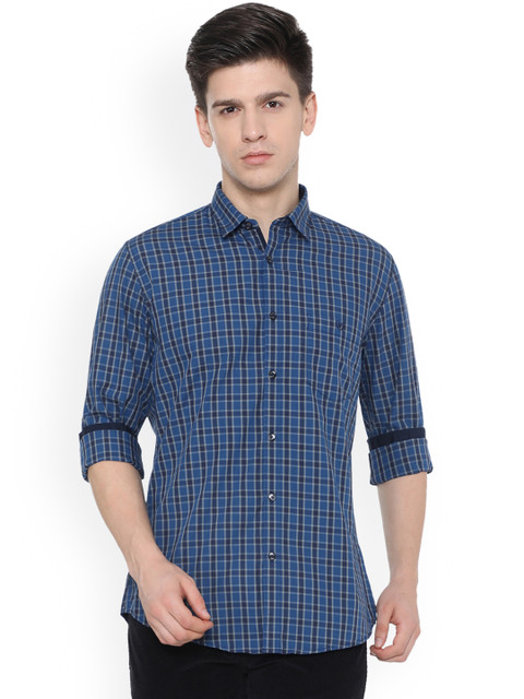 

Van Heusen Sport Men Blue Tight Slim Fit Checked Casual Shirt