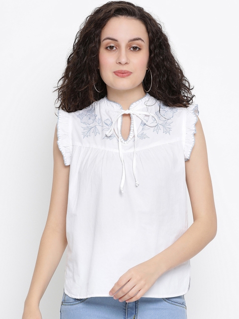 

Oxolloxo Women White Solid A-Line Pure Cotton Top