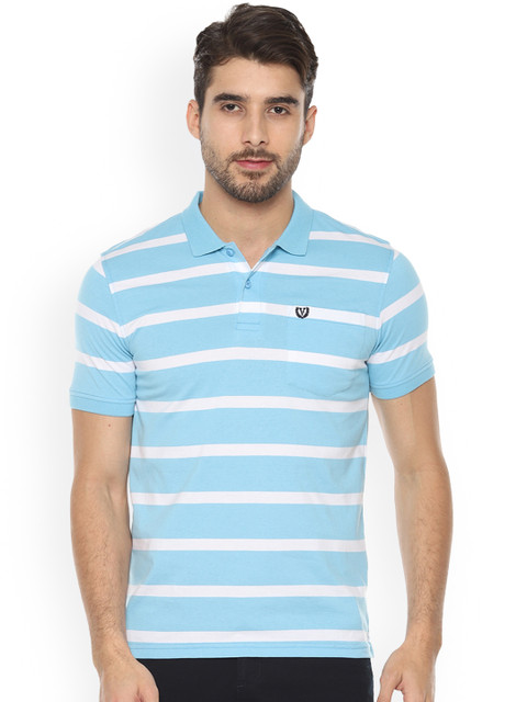 

Van Heusen Sport Men Blue & White Striped Polo Collar T-shirt