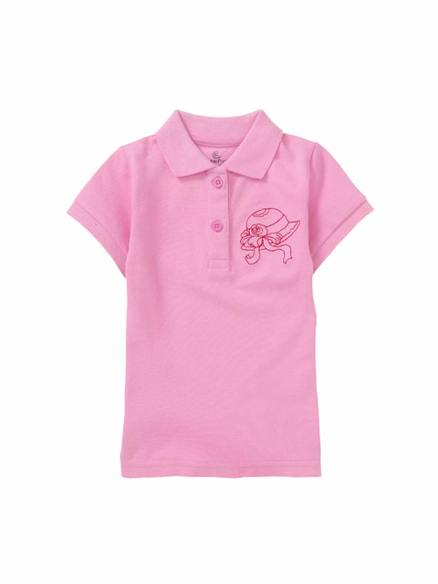 

KiddoPanti Girls Pink Solid Polo Collar T-shirt