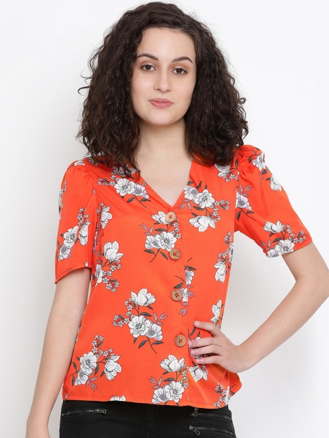 

Oxolloxo Women Orange Printed Shirt Style Top