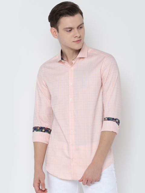 

SIMON CARTER LONDON Men Peach-Coloured Tight Slim Fit Checked Casual Shirt