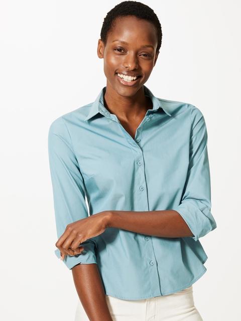 

Marks & Spencer Women Blue Regular Fit Solid Casual Shirt
