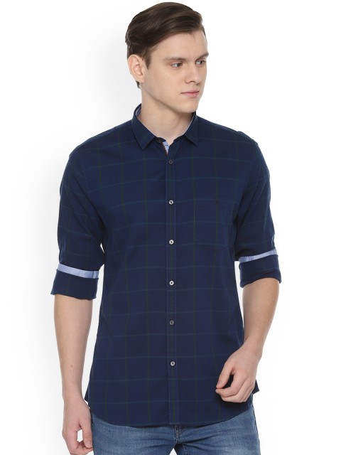 

Van Heusen Sport Men Navy Blue Tight Slim Fit Checked Casual Shirt