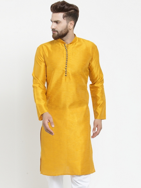 

Jompers Men Yellow Solid Straight Kurta