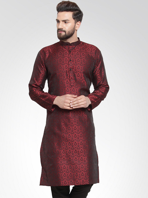 

Jompers Men Maroon Woven Design Straight Kurta