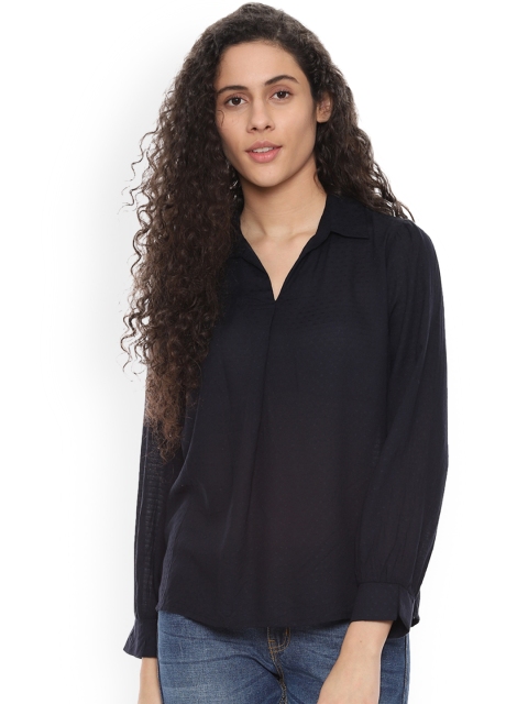 

People Women Navy Blue Solid Shirt Style Top