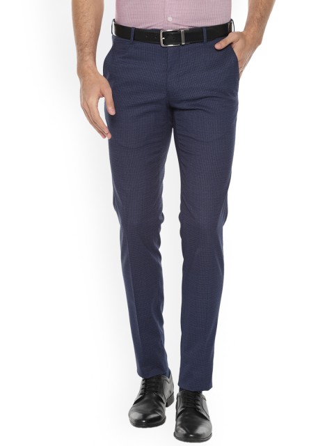 

Van Heusen Men Blue Ultra Skinny Fit Checked Formal Trousers